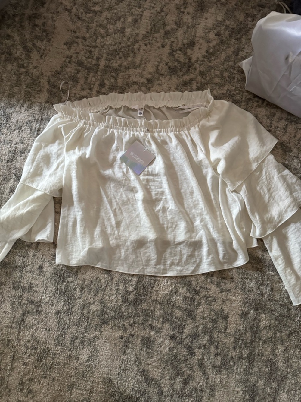 Missguided Cream Off-Shoulder Ruffle Sleeve Blouse